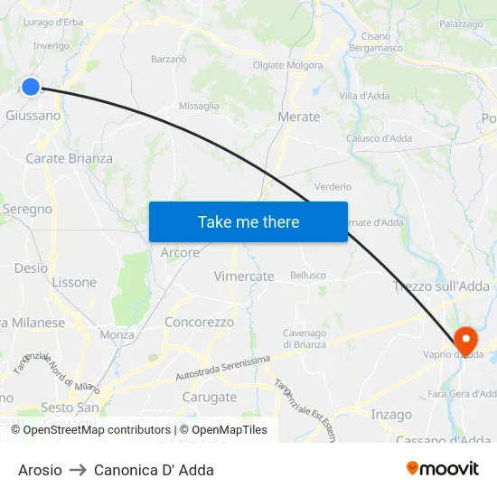 Arosio to Canonica D' Adda map