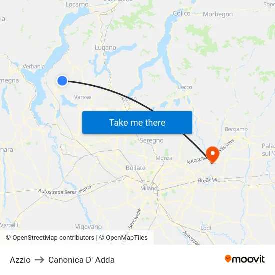 Azzio to Canonica D' Adda map