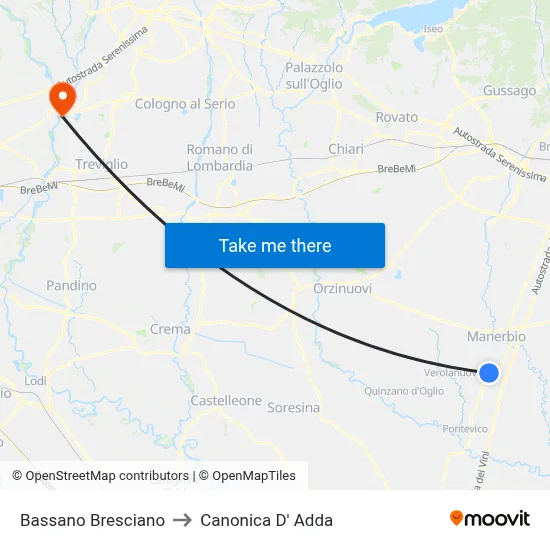 Bassano Bresciano to Canonica d'Adda map