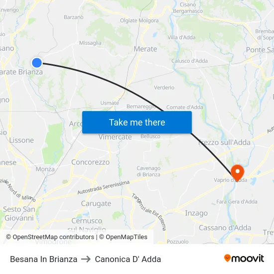 Besana In Brianza to Canonica D' Adda map