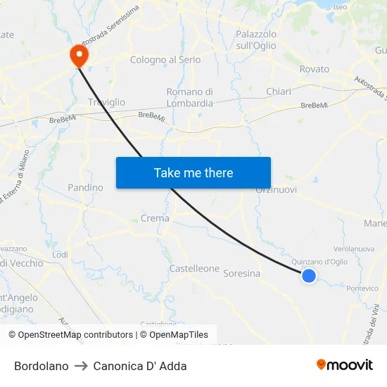 Bordolano to Canonica d'Adda map