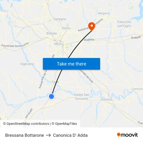 Bressana Bottarone to Canonica D' Adda map