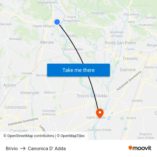 Brivio to Canonica D' Adda map