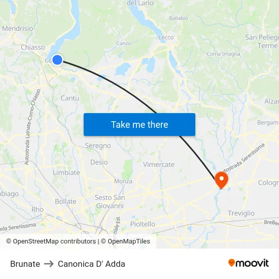 Brunate to Canonica D' Adda map