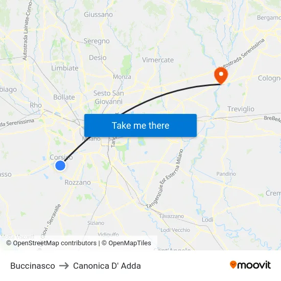 Buccinasco to Canonica D' Adda map