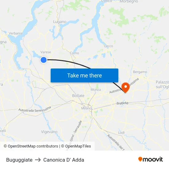 Buguggiate to Canonica D' Adda map