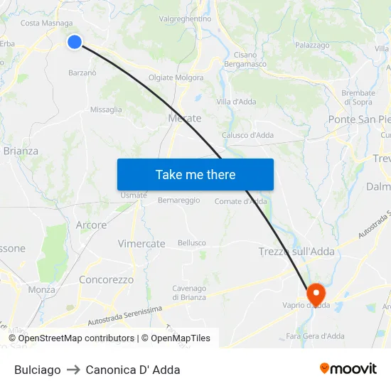 Bulciago to Canonica d'Adda map