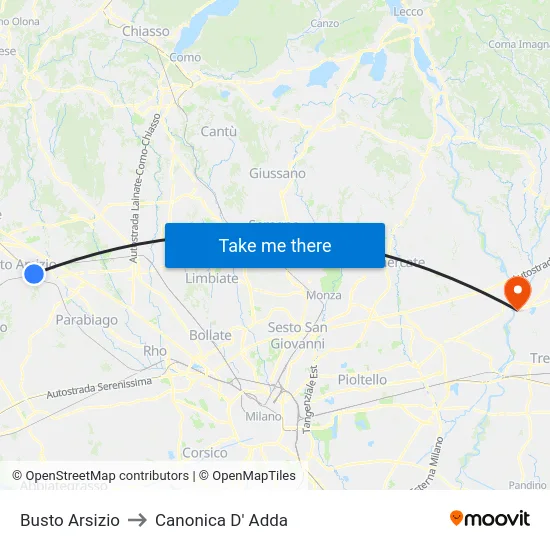Busto Arsizio to Canonica D' Adda map