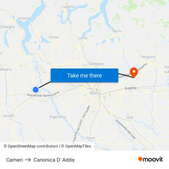 Cameri to Canonica D' Adda map