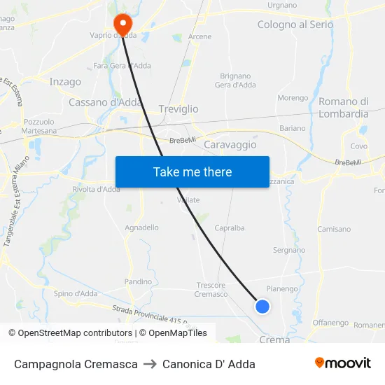 Campagnola Cremasca to Canonica D' Adda map