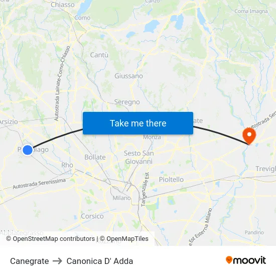 Canegrate to Canonica D' Adda map