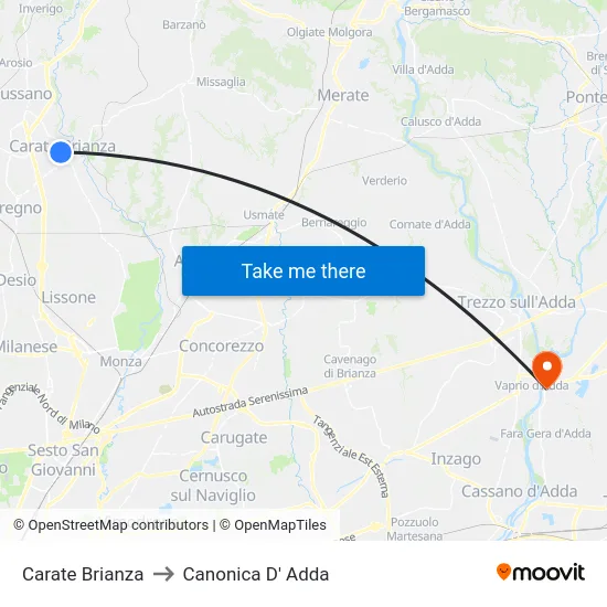 Carate Brianza to Canonica D' Adda map