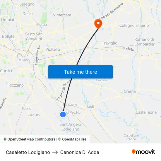 Casaletto Lodigiano to Canonica D' Adda map