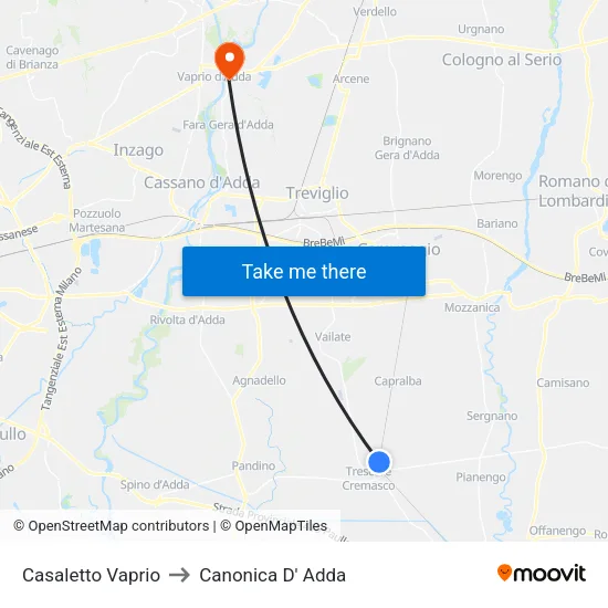 Casaletto Vaprio to Canonica D' Adda map