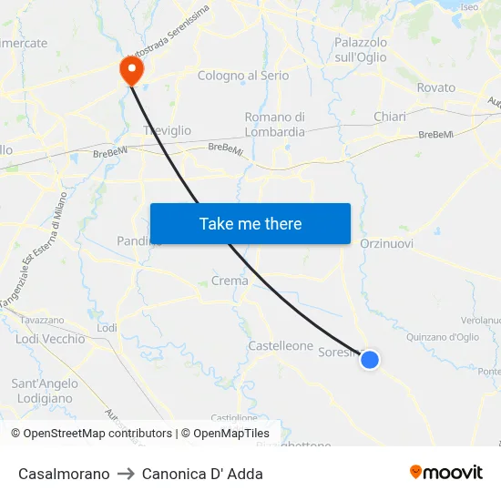 Casalmorano to Canonica d'Adda map
