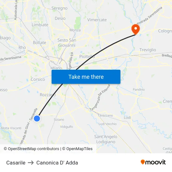 Casarile to Canonica D' Adda map