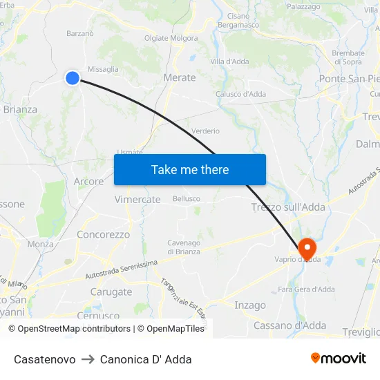 Casatenovo to Canonica D' Adda map