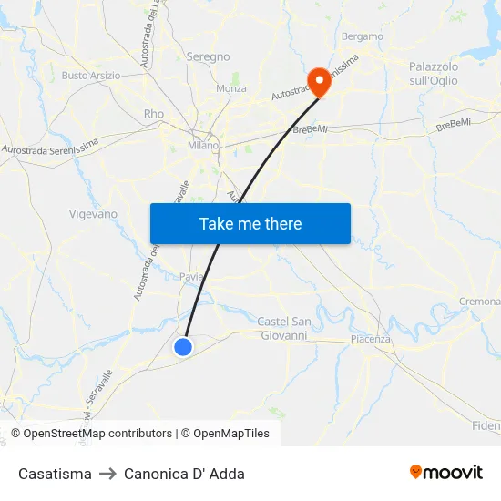 Casatisma to Canonica d'Adda map