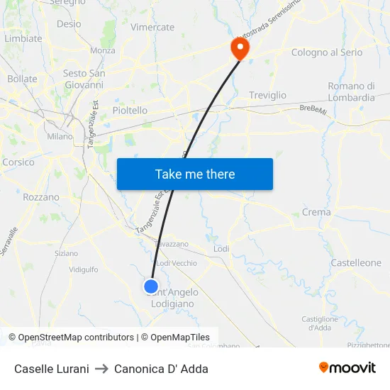 Caselle Lurani to Canonica D' Adda map