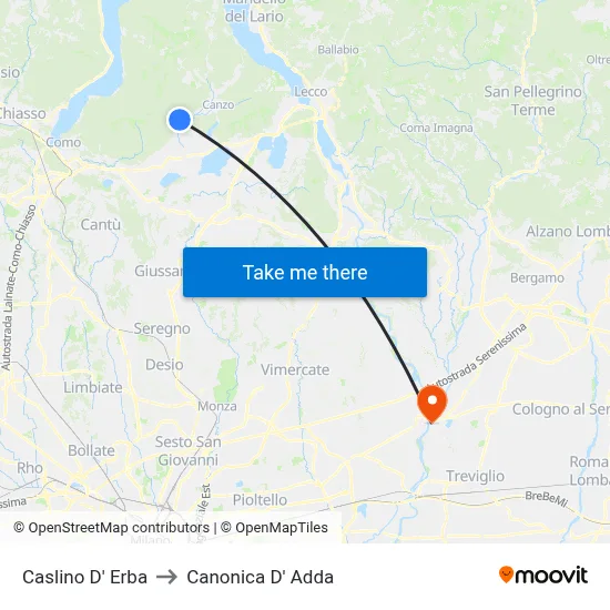 Caslino d'Erba to Canonica d'Adda map