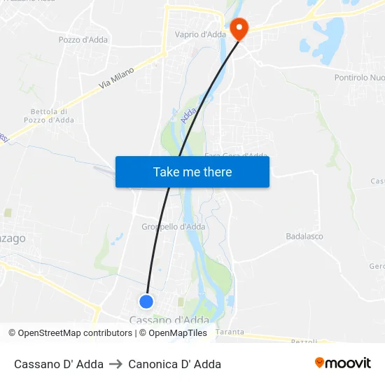 Cassano D' Adda to Canonica D' Adda map