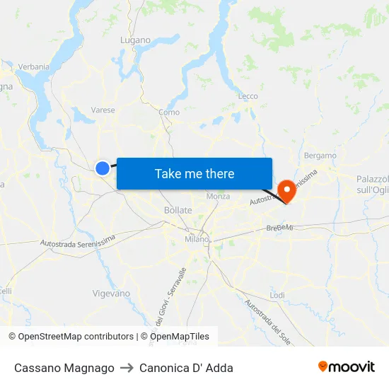 Cassano Magnago to Canonica d'Adda map
