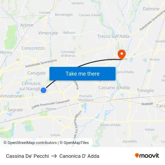 Cassina De' Pecchi to Canonica D' Adda map