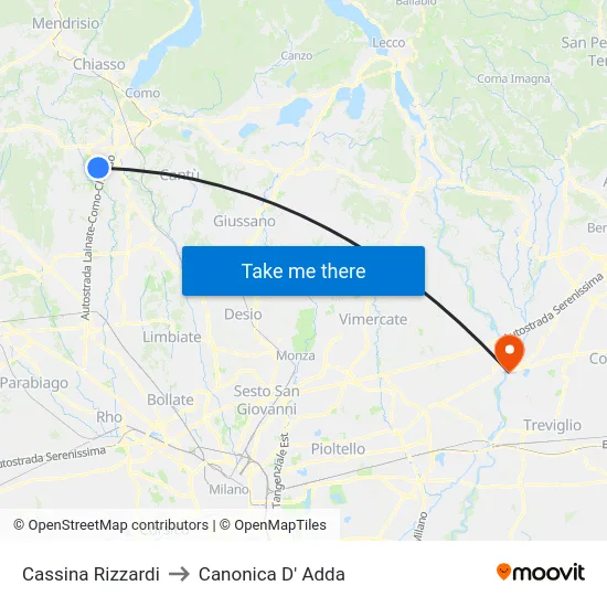 Cassina Rizzardi to Canonica D' Adda map