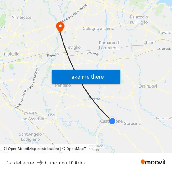 Castelleone to Canonica d'Adda map