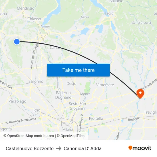 Castelnuovo Bozzente to Canonica d'Adda map