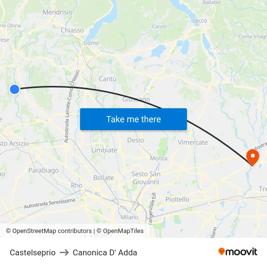 Castelseprio to Canonica D' Adda map