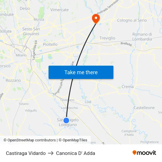 Castiraga Vidardo to Canonica D' Adda map