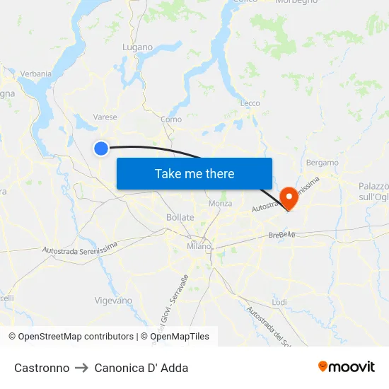 Castronno to Canonica D' Adda map