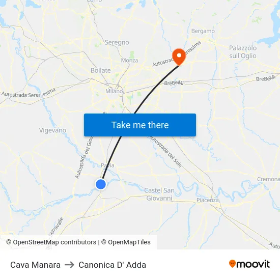 Cava Manara to Canonica D' Adda map