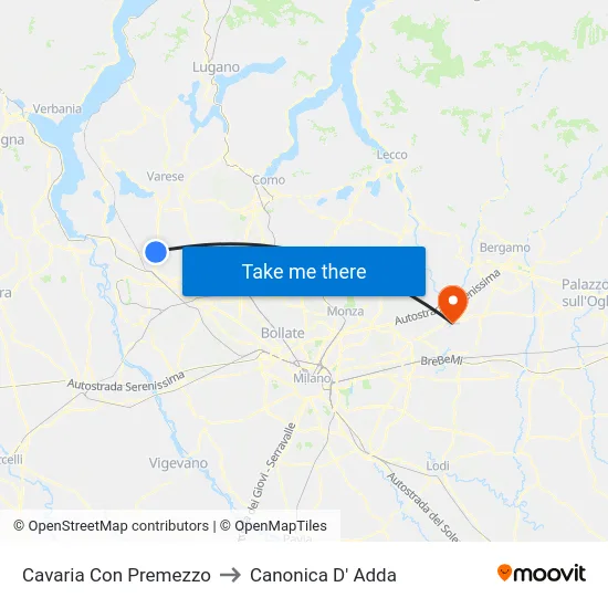 Cavaria Con Premezzo to Canonica D' Adda map