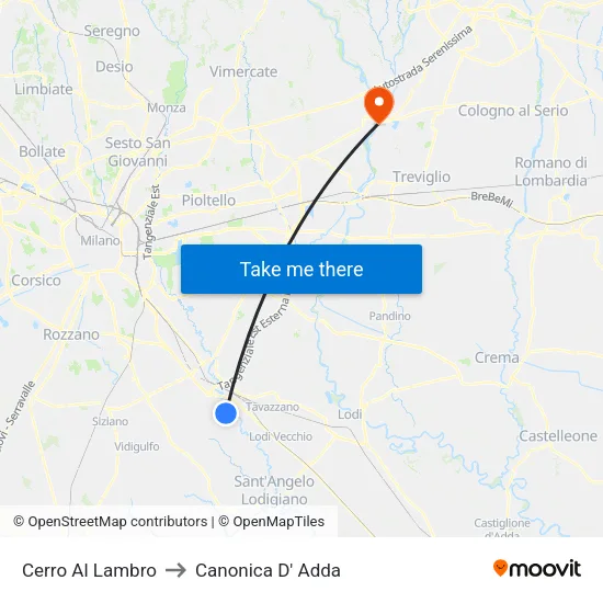 Cerro Al Lambro to Canonica D' Adda map