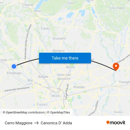 Cerro Maggiore to Canonica D' Adda map