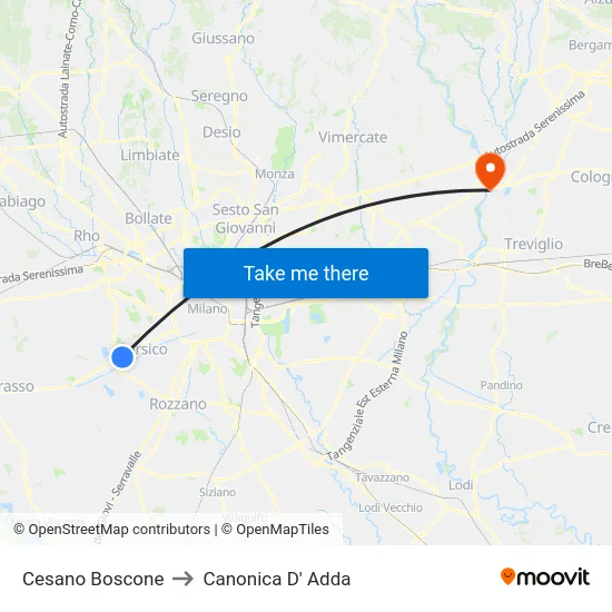 Cesano Boscone to Canonica D' Adda map