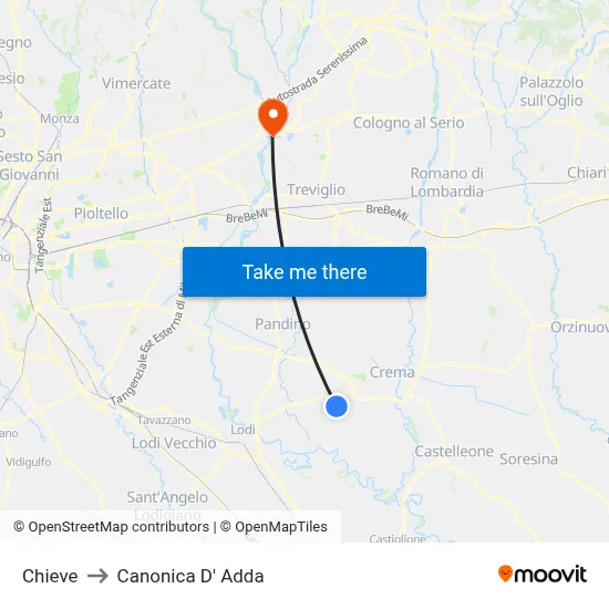 Chieve to Canonica d'Adda map