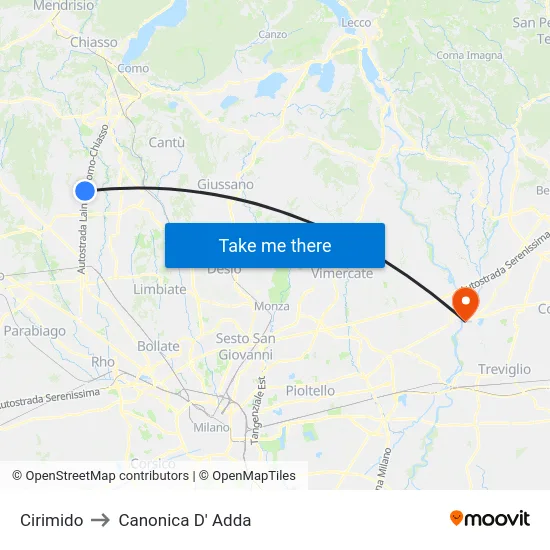 Cirimido to Canonica D' Adda map