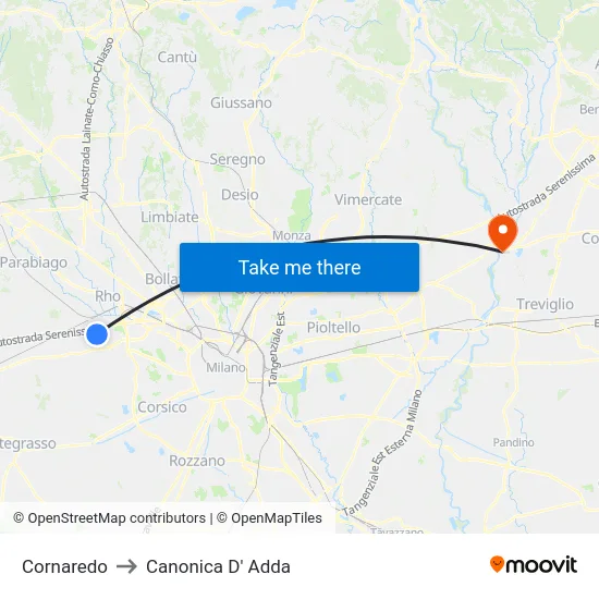 Cornaredo to Canonica D' Adda map