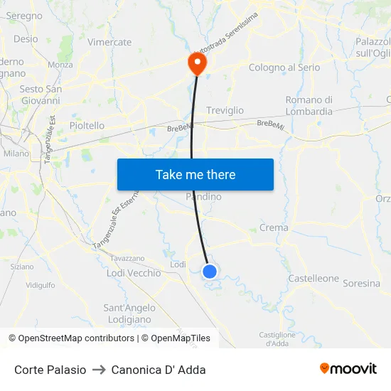 Corte Palasio to Canonica d'Adda map
