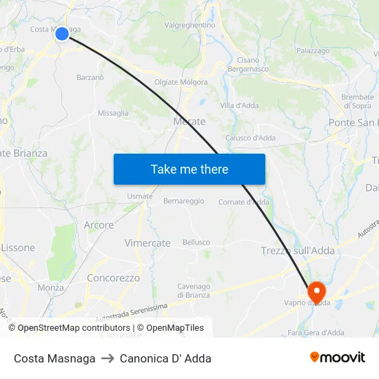 Costa Masnaga to Canonica d'Adda map