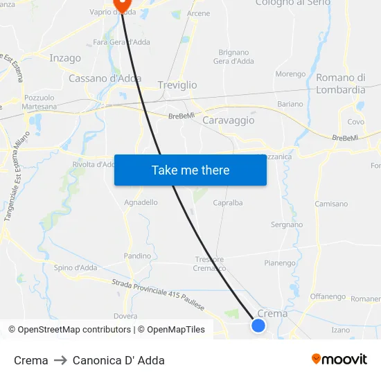 Crema to Canonica d'Adda map