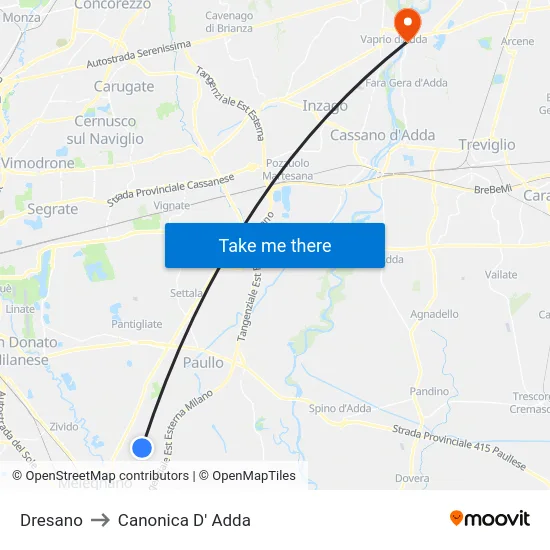 Dresano to Canonica d'Adda map