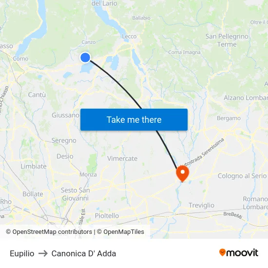 Eupilio to Canonica d'Adda map