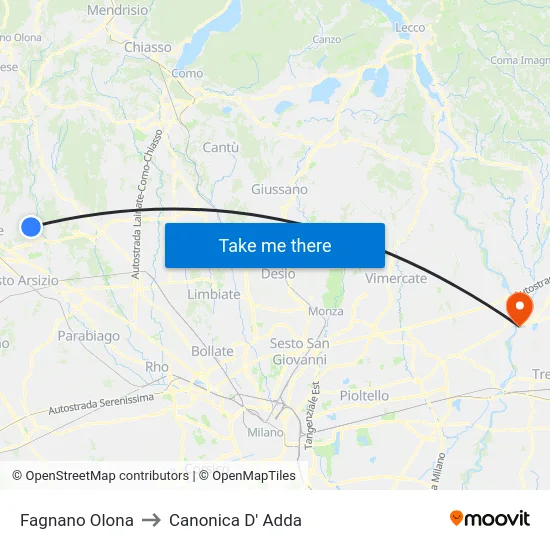 Fagnano Olona to Canonica d'Adda map