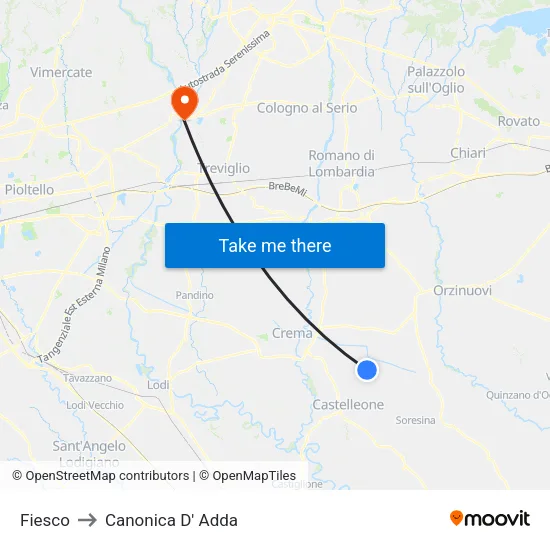 Fiesco to Canonica D' Adda map