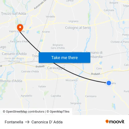 Fontanella to Canonica d'Adda map