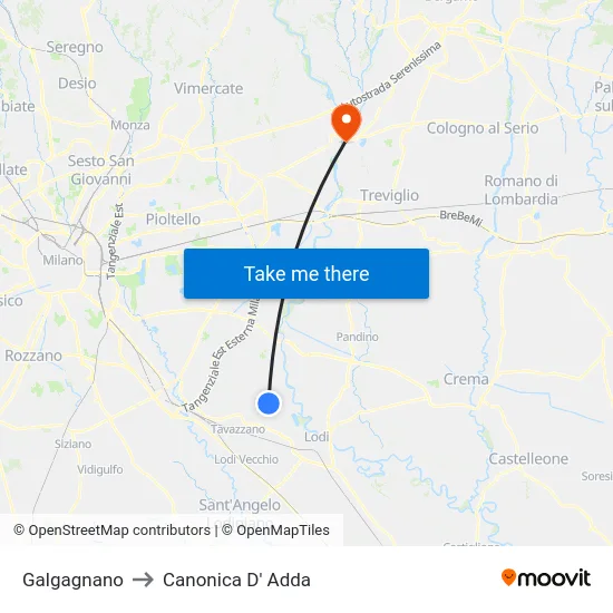 Galgagnano to Canonica D' Adda map